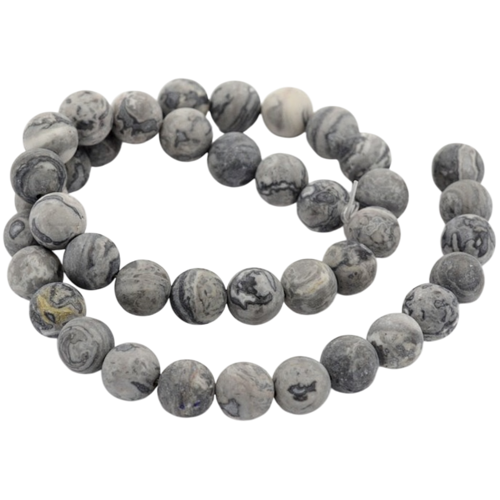 [G-M272-08-8mm] Jaspe Picasso grise ronde dépolie (8mm, Trou: 1mm) à l’unité x1 