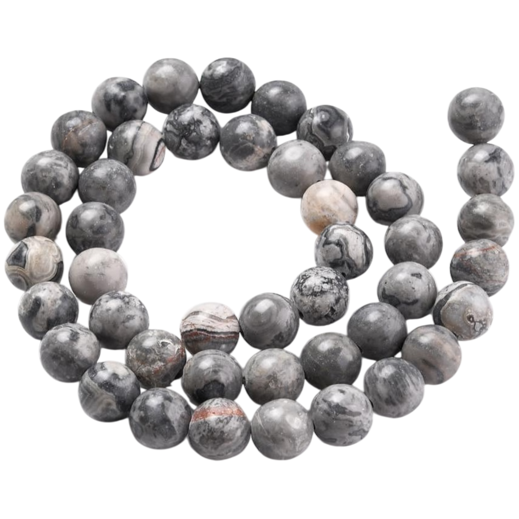 [G-G047-8mm] Jaspe Picasso lisse  (8mm, Trou: 1mm) à l’unité x1 