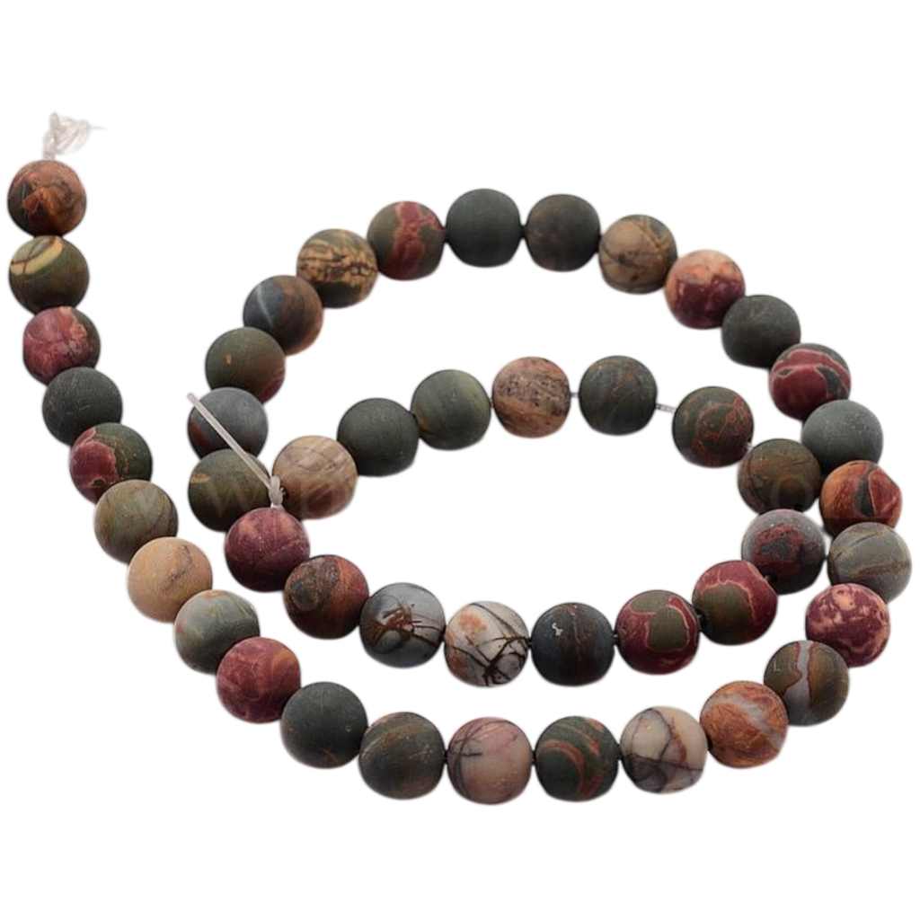 [G-O155-03B-8mm]  Jaspe Polychrome / Jaspe Picasso (8mm, Trou: 1mm) à l’unité x1 