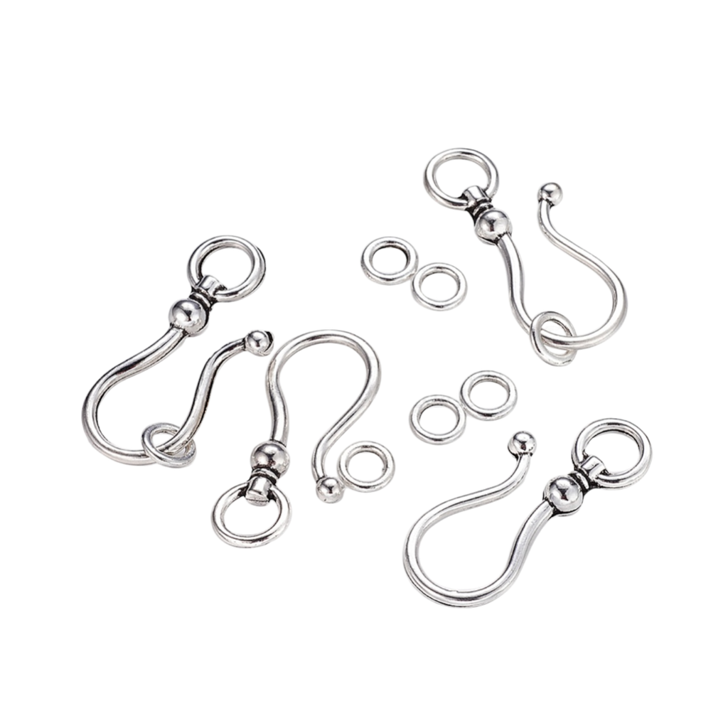 Fermoir à crochet de style tibétain, sans cadmium et sans plomb, argent antique, crochet: 38x16x8mm, anneau: 8 mm, Trou: 5mm (x1 crochet / x1 anneau)
