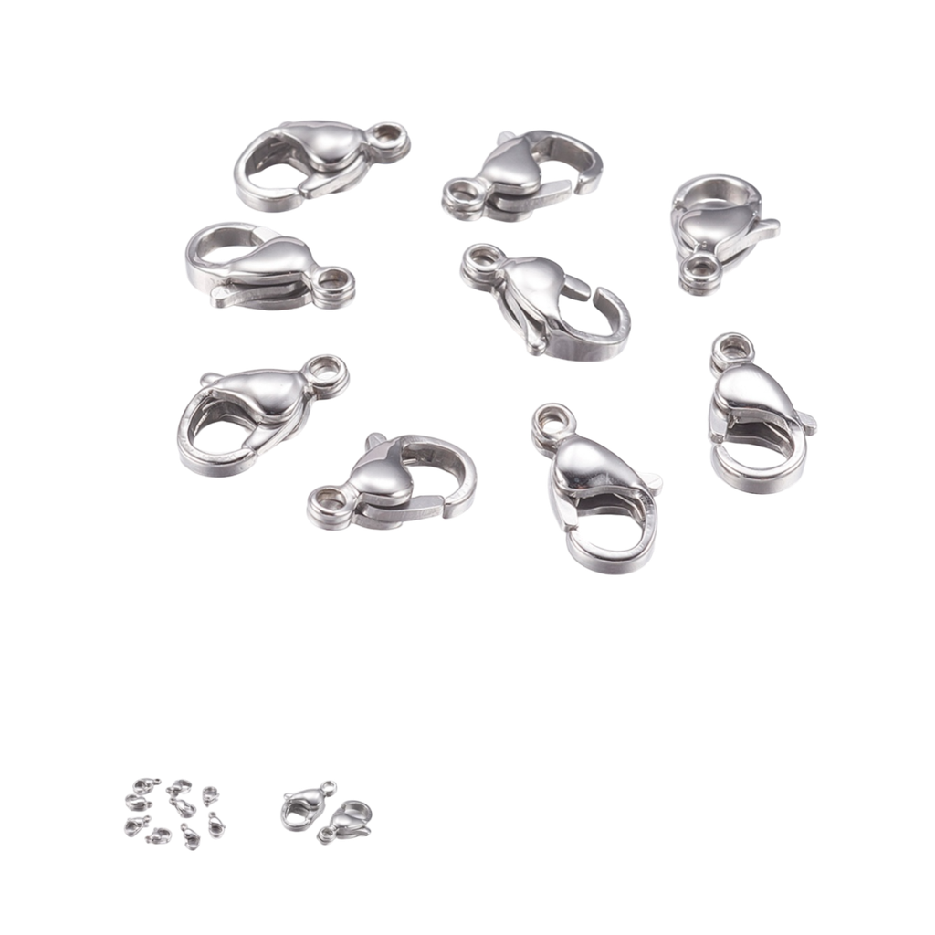 [316-FL12A] Fermoir mousqueton en acier inoxydable chirurgical 316 résistant au ternissement, fermoir à gâchette de perroquet, polissage manuel, couleur inoxydable, 12x6.2mm, Trou: 1mm, Taille intérieure: 4.5 mm (x1 unité)