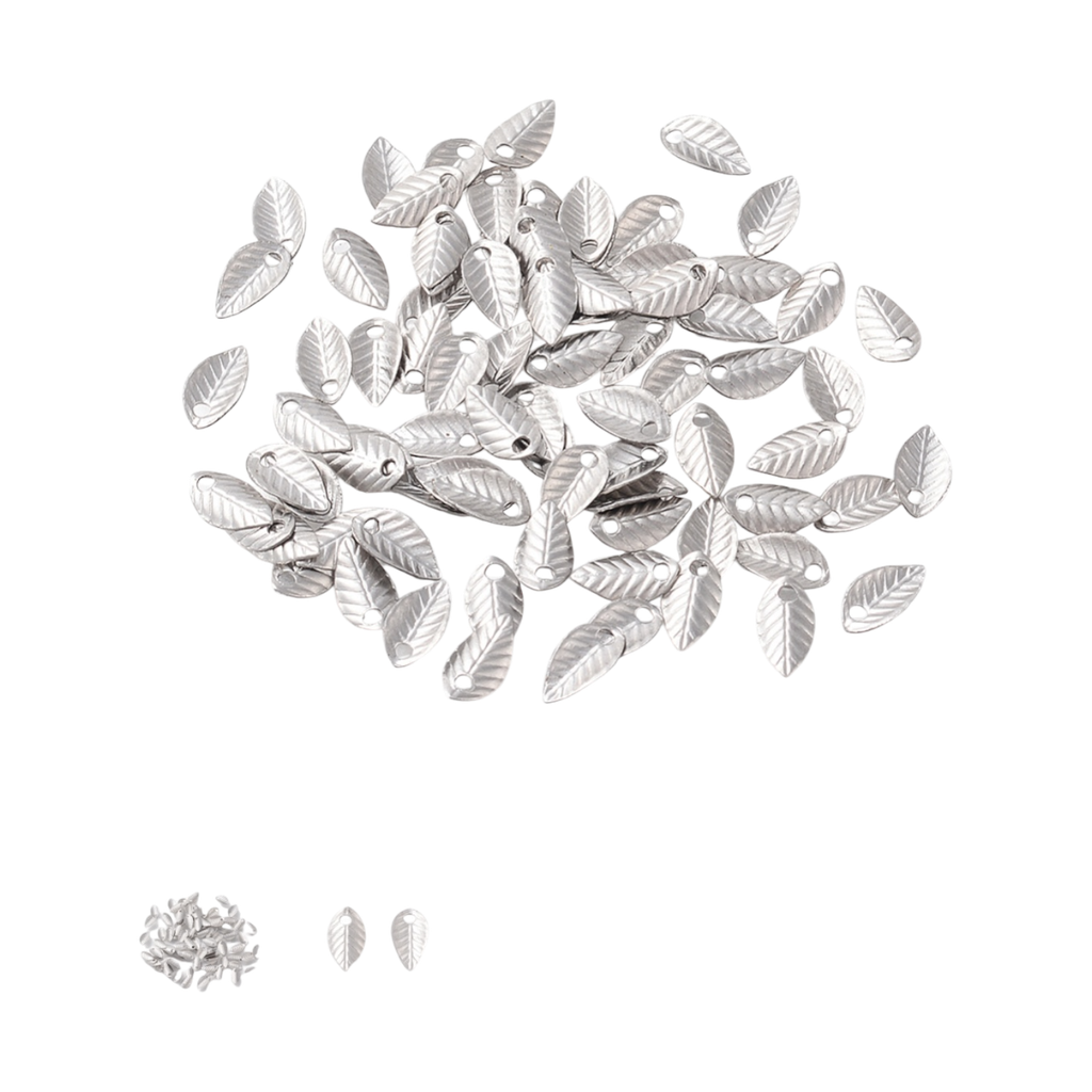 [STAS-L203-52P] Breloques en acier inoxydable chirurgical 316 anti-ternissement, feuille, couleur inoxydable, 7x3.5x1mm, Trou: 1mm (x1 unité)