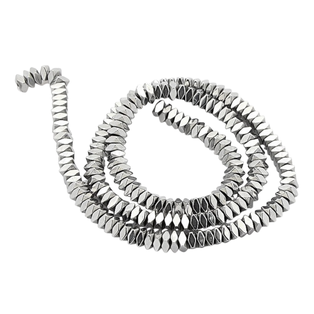 Perle en hématite synthétique sans magnétiques, carrée, facette, Plaqué Argent, 4x2mm, Trou: 1mm, (x1 unité)  