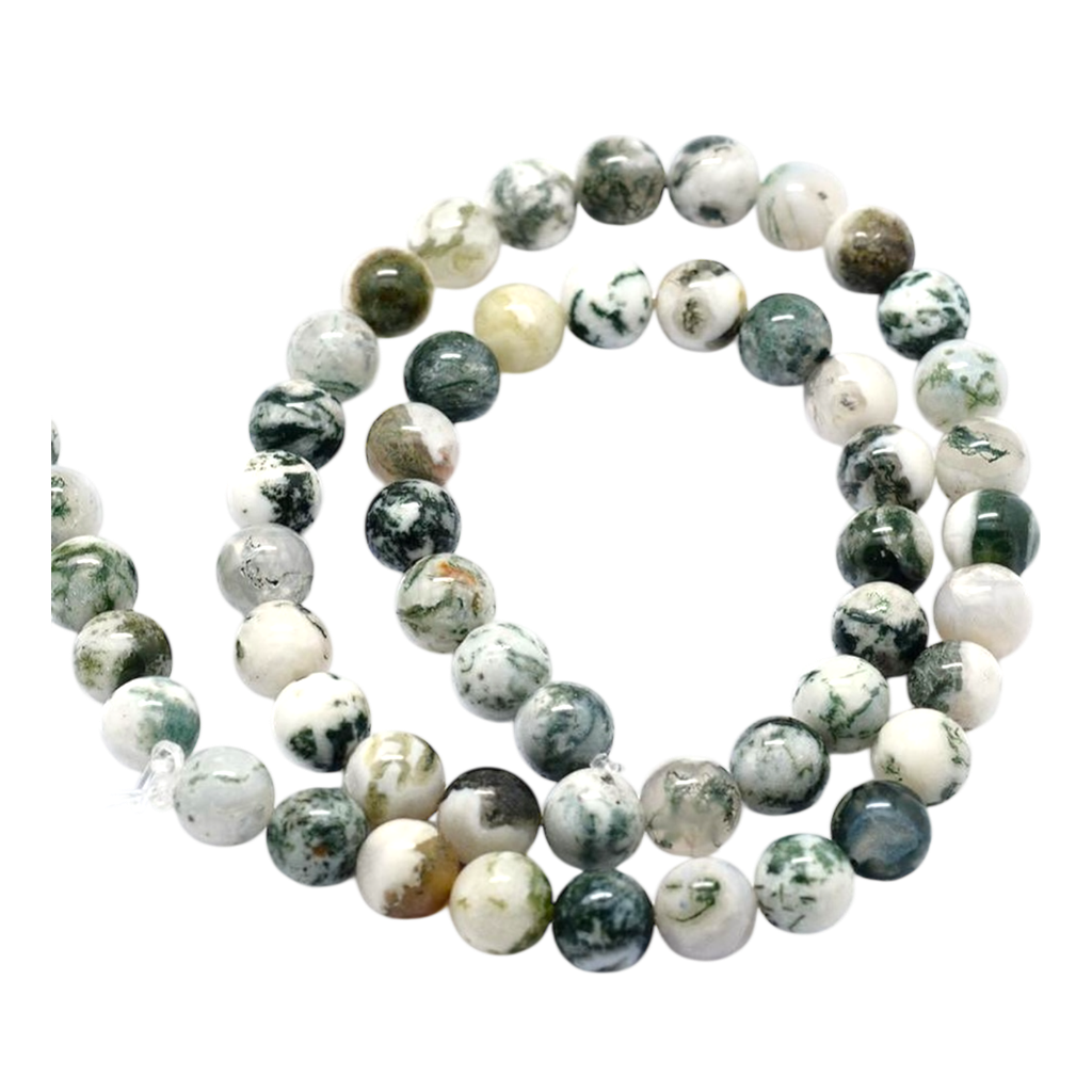  Perles en agate d'arbre naturelle, ronde, 6mm, Trou: 1mm (x1 unité)