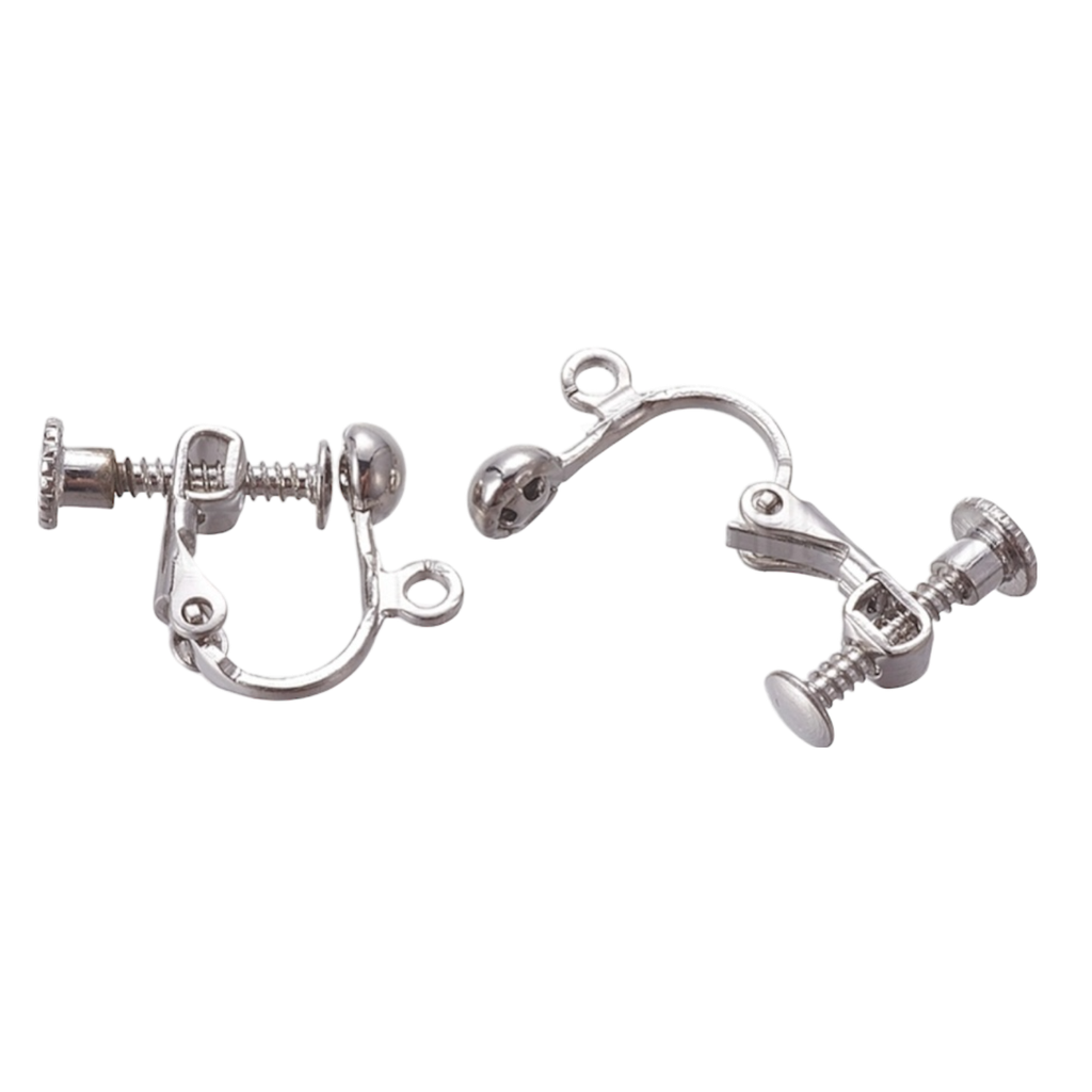 Accessoires de boucle d'oreille clips à vis en laiton plaqué avec pince spirale, clip d'oreille en spirale, platine, 13x17x4.5mm, Trou: 1.6mm (x1 paire)
