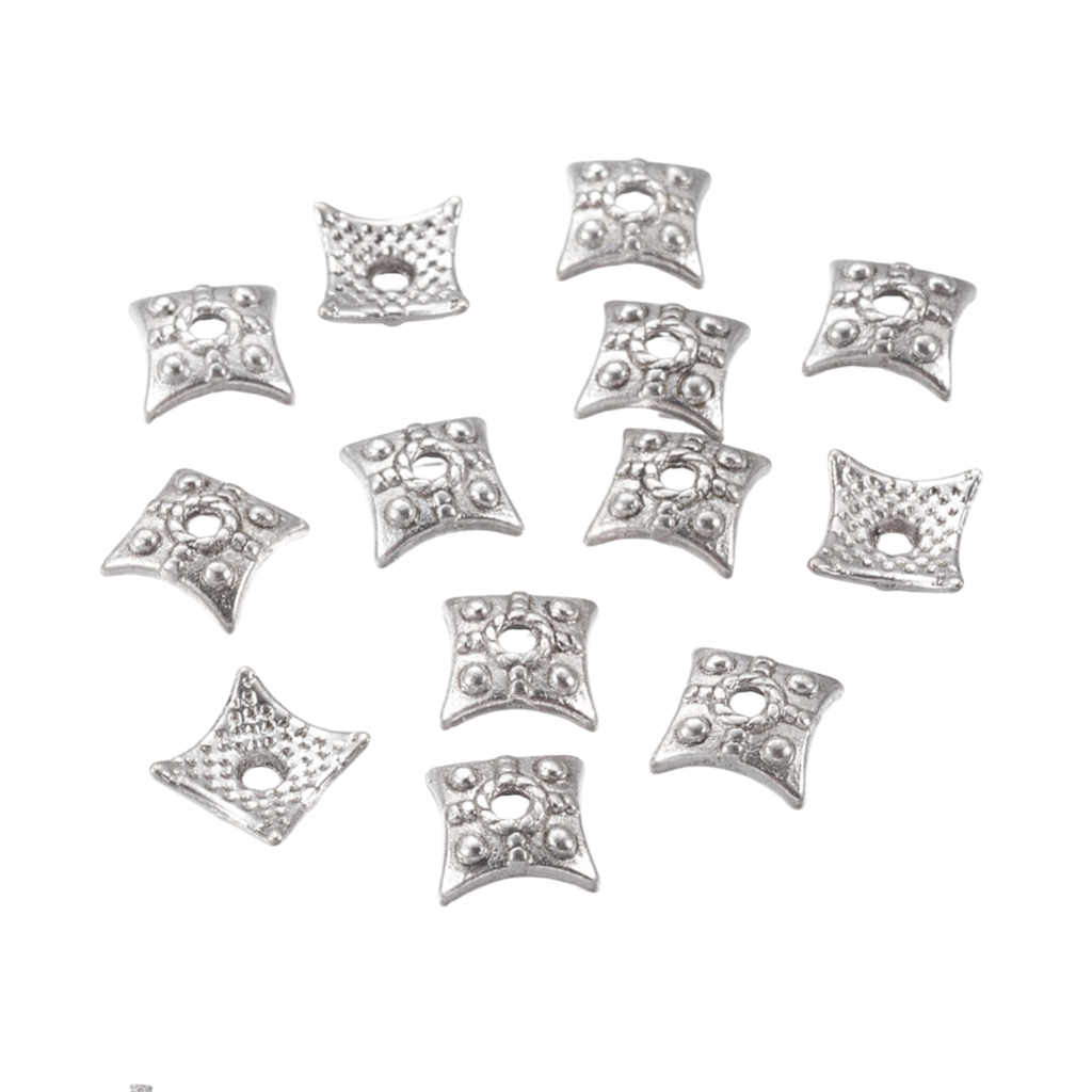 Coupelles de style tibétain , Sans cadmium & sans nickel & sans plomb, argent antique, 7.5x7.5x3mm, Trou: 2mm (x1 unité)