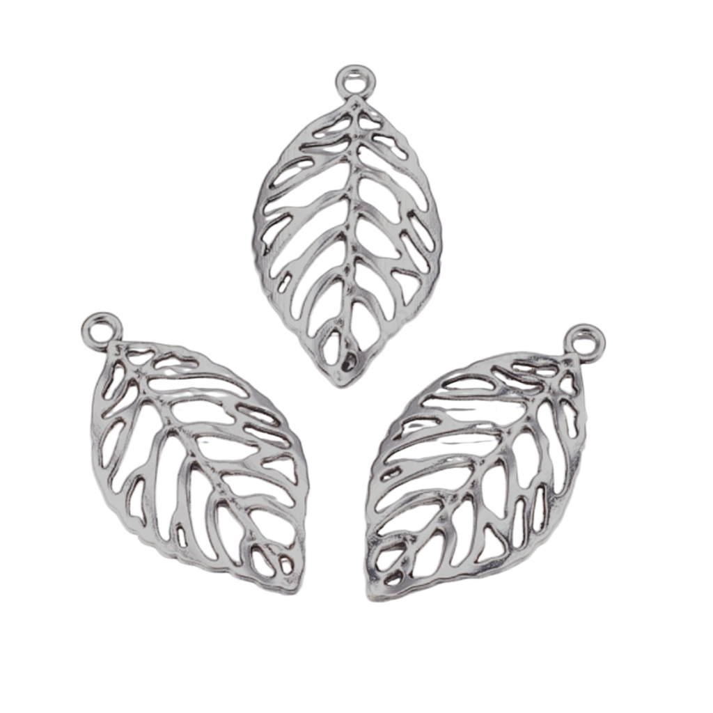 Pendentifs en alliage, sans cadmium et sans plomb, feuille, argent antique, 49.5x27.5x2mm, Trou: 3.5mm (x1 unité)