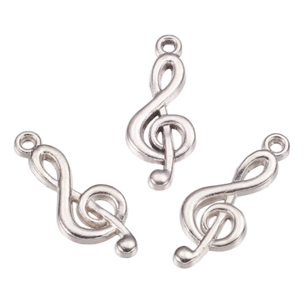 Pendentifs clé de sol en alliage de style tibétain, sans cadmium et sans plomb, note de musique, argent antique, 26x10x2mm, Trou: 1.5~1.8mm (x1 unité)