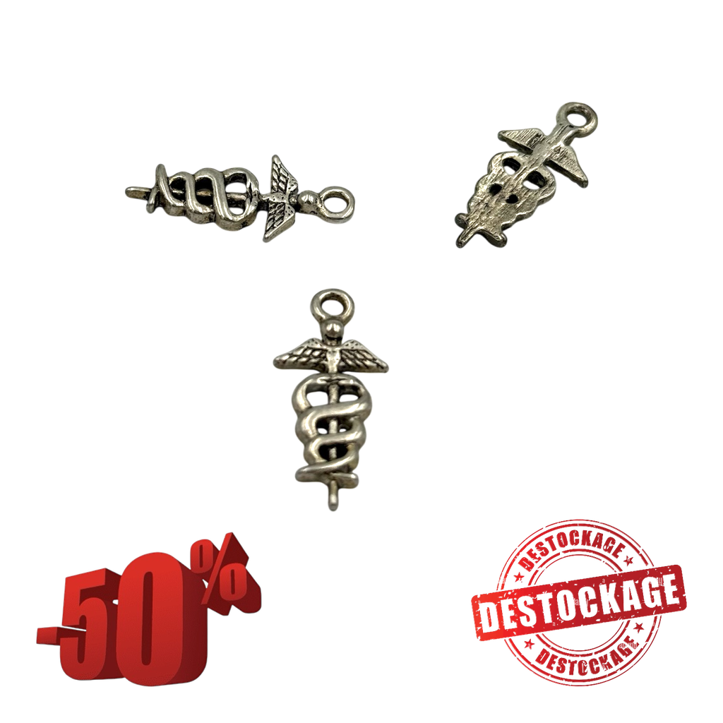 [2105617] Breloques de symbole médical caducée en alliage de style tibétain, sans cadmium et sans plomb, ailes avec serpents, argent antique, 26x12x2mm, Trou: 2mm (Destock)
