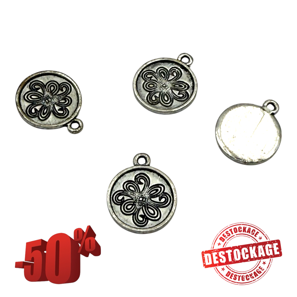 Pendentifs en alliage de style tibétain, plat rond. Sans cadmium & sans nickel & sans plomb, 20x17x2mm, Trou: 2mm, (x1 unité)