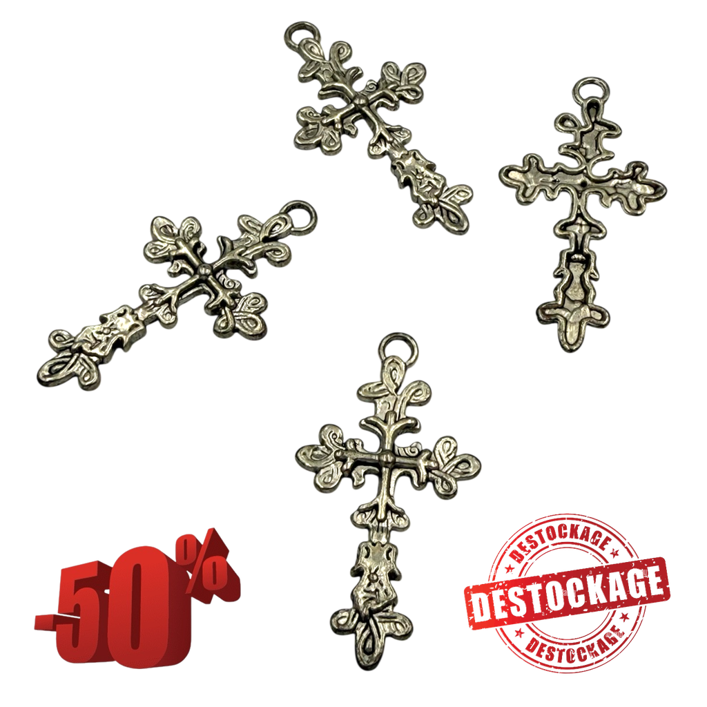 Pendentifs tibétains, sans plomb et sans cadmium, croix, Longueur 47.5mm, largeur de 25 mm, épaisseur de 3mm, Trou: 2.5mm (x1 unité)