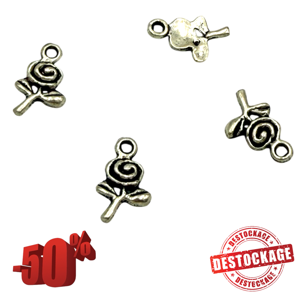[2105589] Pendentifs en alliage de style tibétain, fleur rose, argent antique, 15x9x2mm, Trou: 2mm (x1 unité)