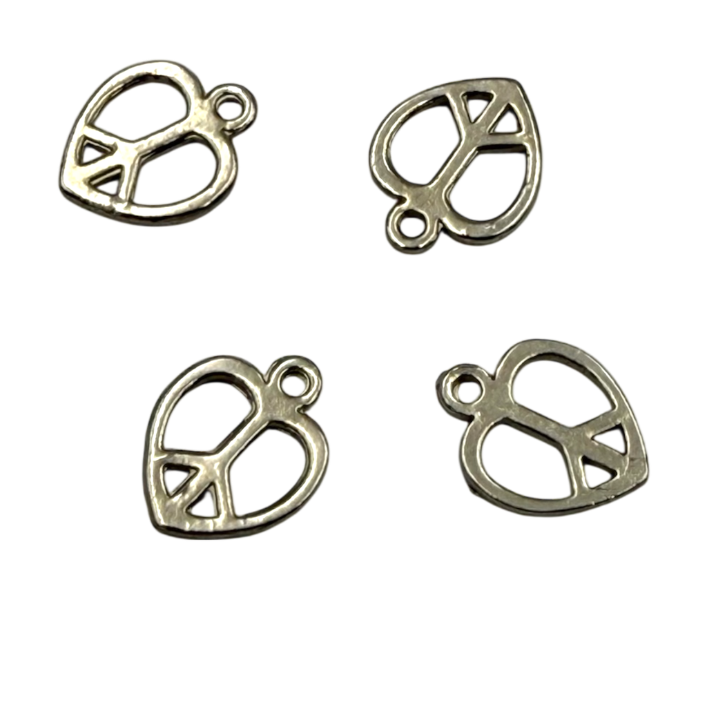 Breloques en acier inoxydable 201 anti-ternissement, coeur avec le signe de la paix, couleur inoxydable, 15x12x1mm, Trou: 1.5mm (x1 unité)