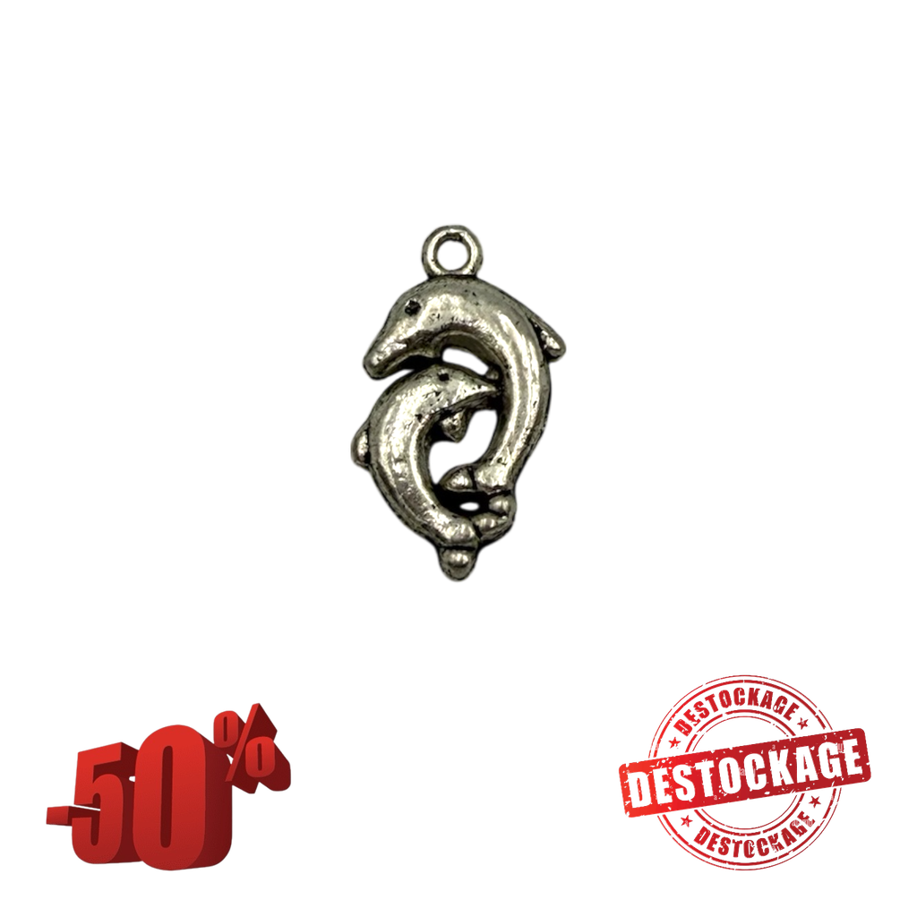 [2105149] Pendentif dauphin en laiton sans plomb et sans caladium. 23x12x2mm, Trou 2mm (x1 unité)