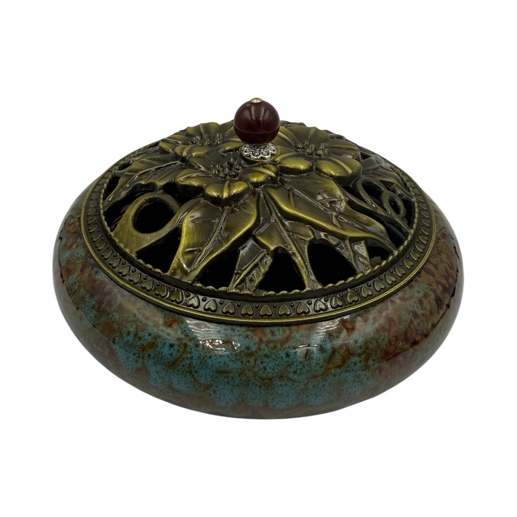 Porte Encens Céramique Marron-Bleu 14cm