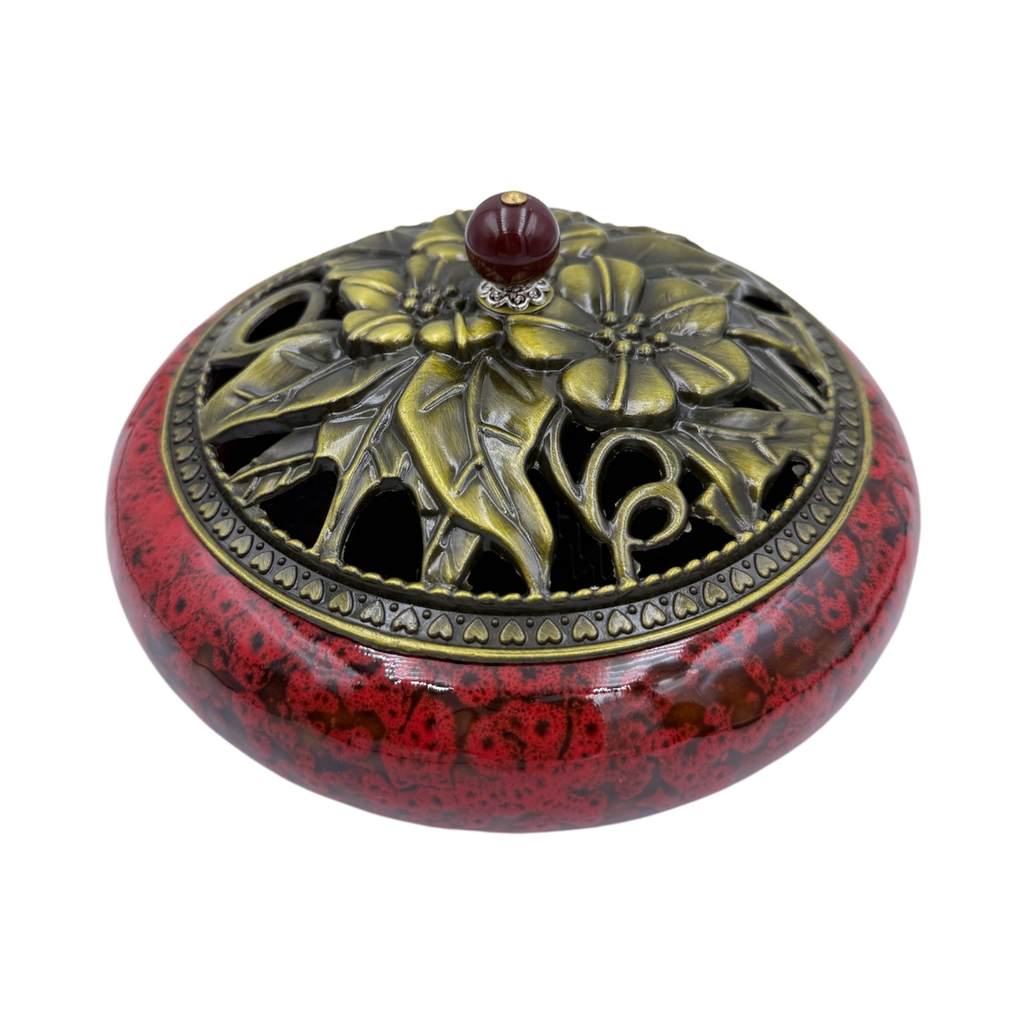 Porte Encens Céramique Rouge 14cm