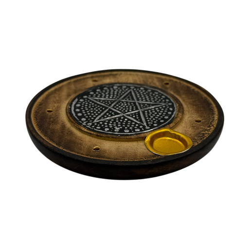 [SE-21] Porte Encens en Bois Rond Pentacle 10cm