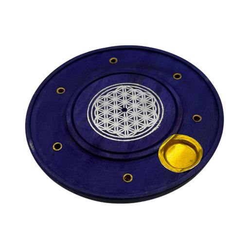 [SE-22] Porte Encens en Bois Rond Mauve Fleur de Vie 10cm
