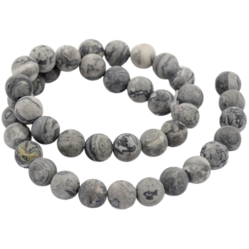 [G-M272-08-8mm] Jaspe Picasso grise ronde dépolie (8mm, Trou: 1mm) à l’unité x1 