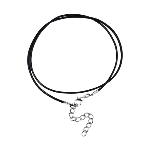 [MAK-S034-001] Coton ciré création de collier cordon, avec des fermoirs en alliage pince de homard et chaînes embouts de fer, platine, noir, 43.5 cm, 1.5mm (x1 unité) 
