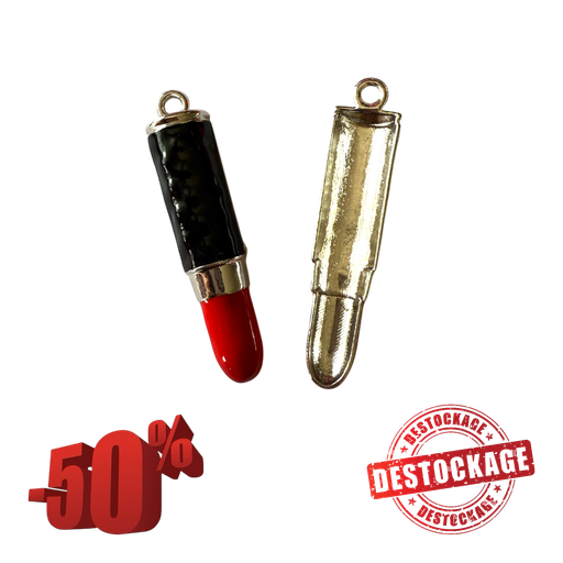 [2501295] Pendentifs d'émail en alliage, pendentifs de maquillage, rouge à lèvres, argenté, rouge et noir 69x15x7mm, Trou: 4mm (x1 unité) (Destock)