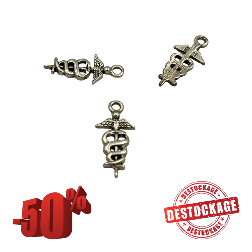 [2105617] Breloques de symbole médical caducée en alliage de style tibétain, sans cadmium et sans plomb, ailes avec serpents, argent antique, 26x12x2mm, Trou: 2mm (Destock)