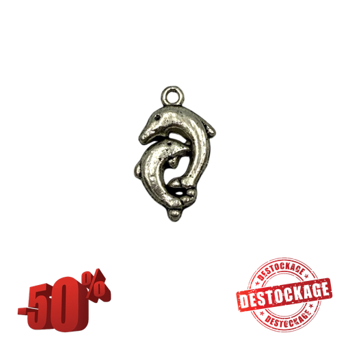 [2105149] Pendentif dauphin en laiton sans plomb et sans caladium. 23x12x2mm, Trou 2mm (x1 unité)