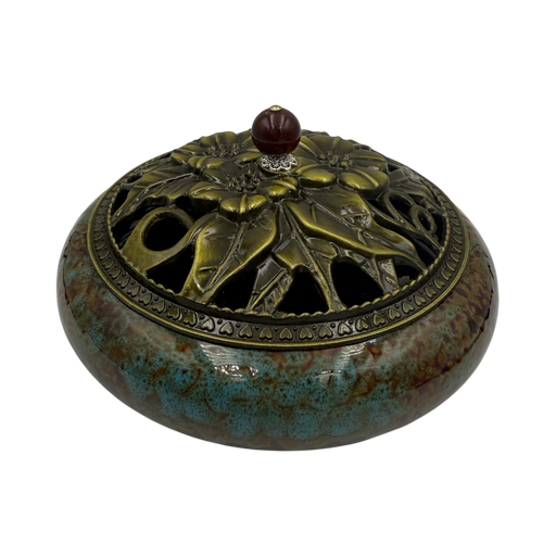 [PEC-14B] Porte Encens Céramique Marron-Bleu 14cm