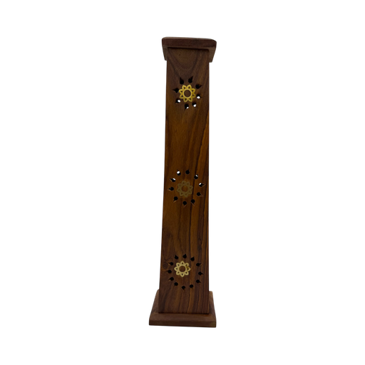 [SE-34] Porte Encens Tour Rectangle Soleil en Bois de Sheesham 30cm