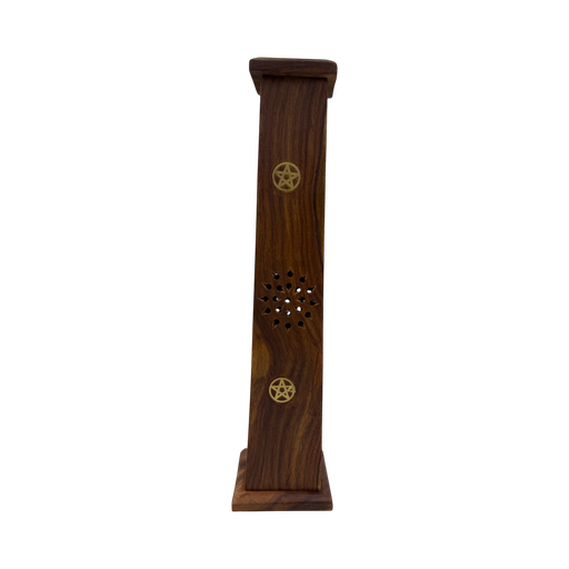 [SE-32] Porte Encens Tour Rectangle Pentacle en Bois de Sheesham 30cm