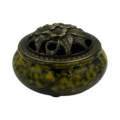 [PEC-10M] Porte Encens Céramique 10cm Noir et Jaune 